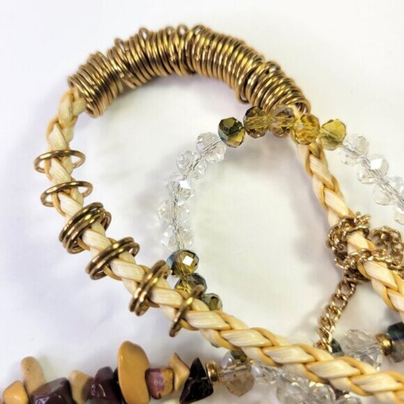 Multistrand Brown and White Bead Necklace Statement Bead Necklace Beach Wedding - Picture 7 of 8